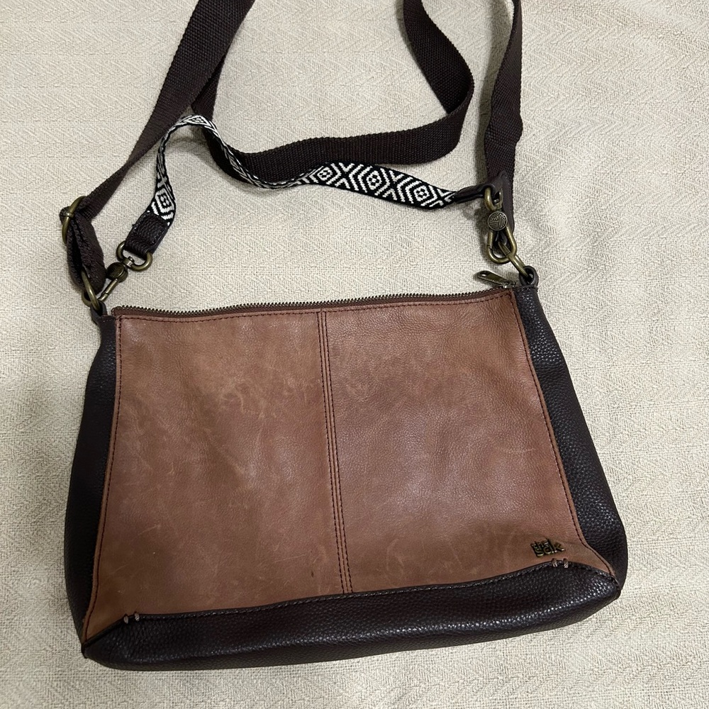 Brown and Black Leather Crossbody Bag